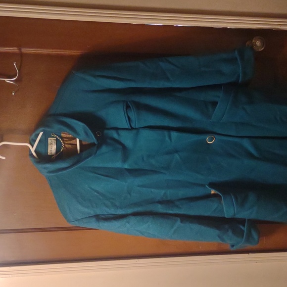 Vintage Ashley Scott green gold wool USA made full long length wrap trench coat - Picture 2 of 11